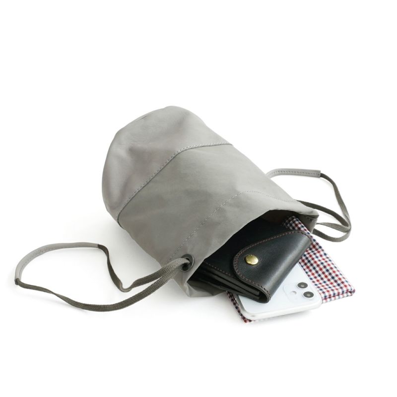 CALF LEATHER COMBI DRAWSTRINGS POUCH S ドローストリングポーチS | evergreen works  online store